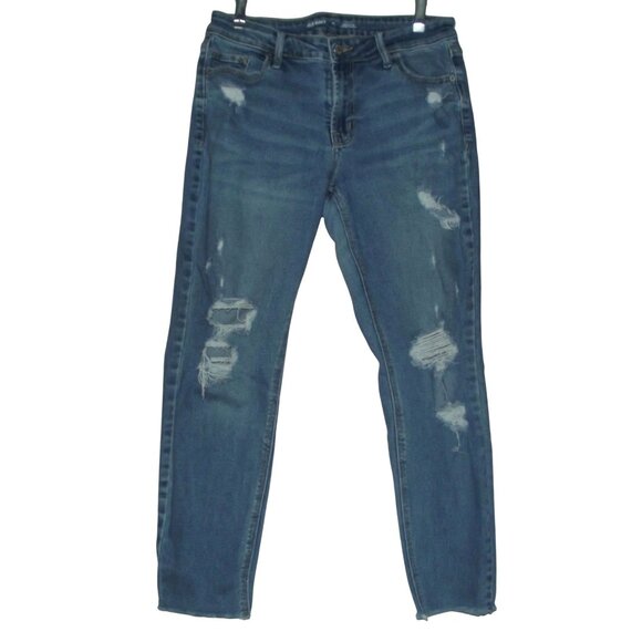 Old Navy Jeans Rockstar 10 x 25"Super Skinny Crop Mid Rise Destroyed Robbie blue - Picture 1 of 10